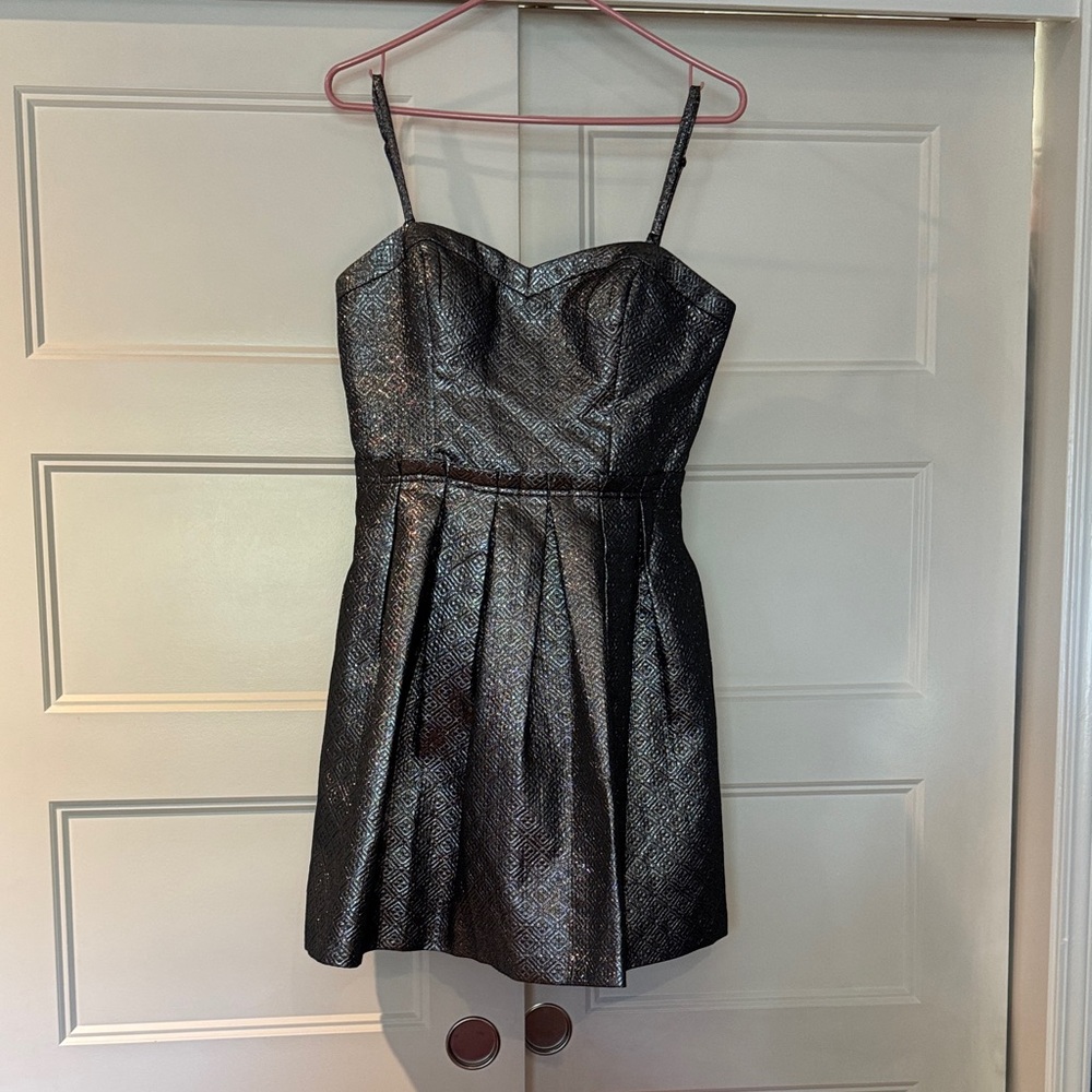 Vintage Guess Metallic Silver Party Dress with Removable Spaghetti Straps
